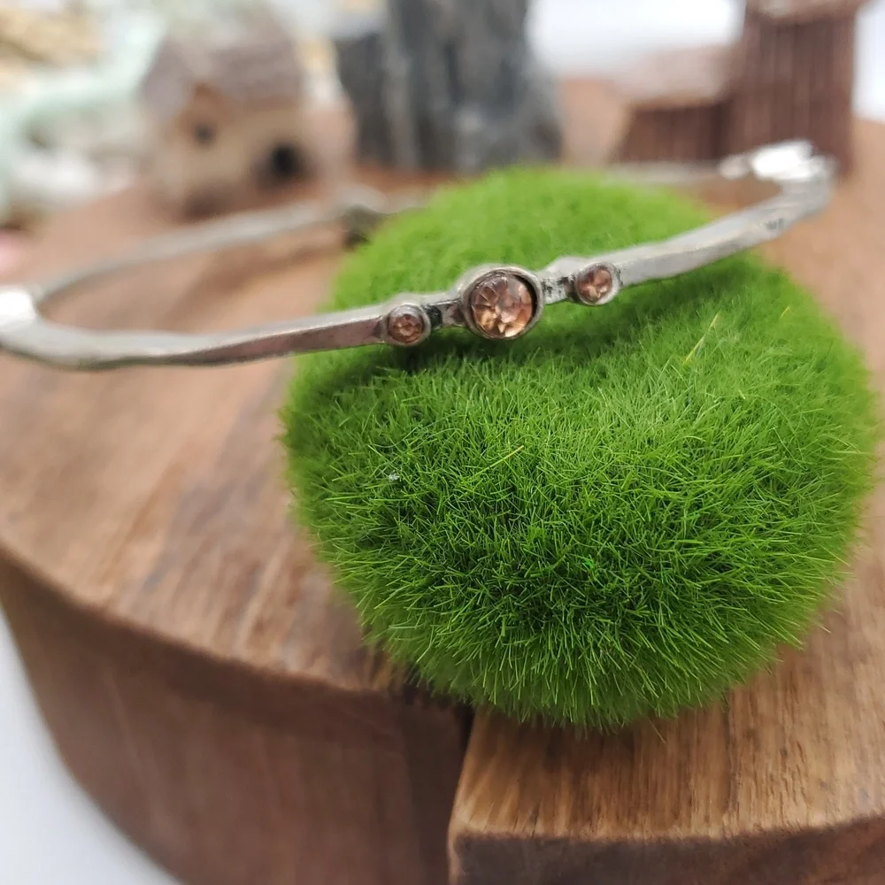 Silver Bangle with Red, Green And‎ Orange Gemstones B3412